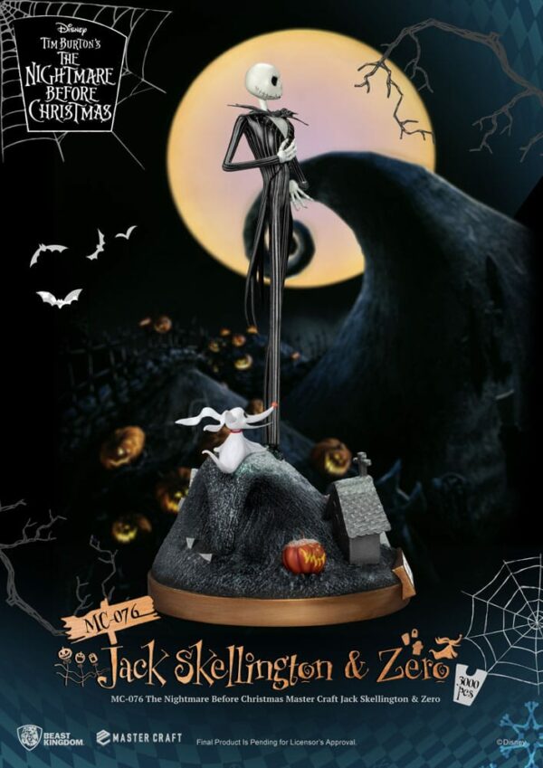 L’ÉTRANGE NOËL DE MONSIEUR JACK –  Statuette Master Craft Jack Skellington & Zero 39 cm – Image 2
