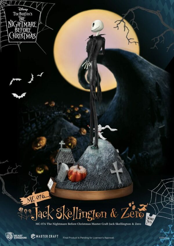 L’ÉTRANGE NOËL DE MONSIEUR JACK –  Statuette Master Craft Jack Skellington & Zero 39 cm – Image 3
