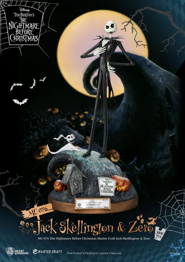 L’ÉTRANGE NOËL DE MONSIEUR JACK –  Statuette Master Craft Jack Skellington & Zero 39 cm – Image 4