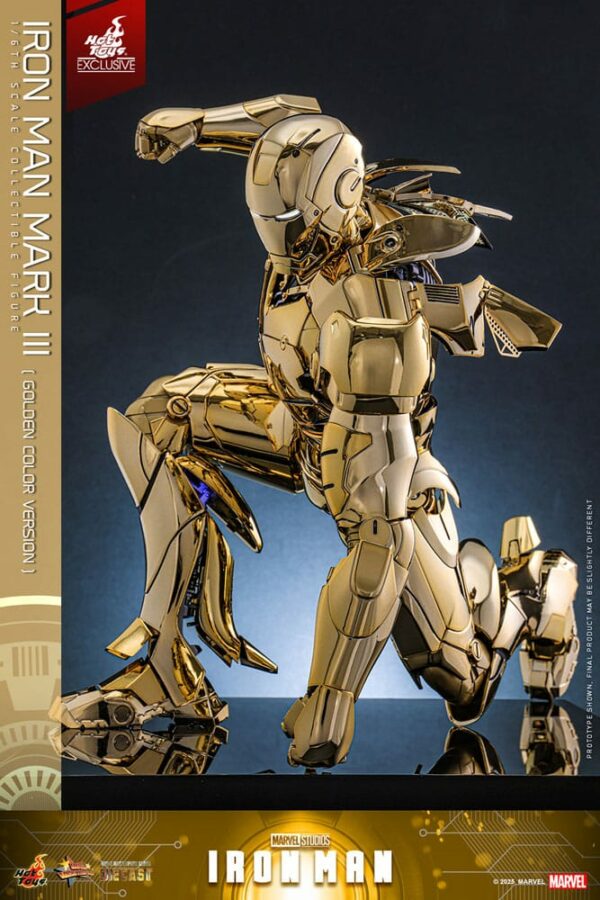 MARVEL – Figurine 1/6 Movie Masterpiece Diecast Iron Man Mark III (Gold Color Version) 33 cm – Image 8