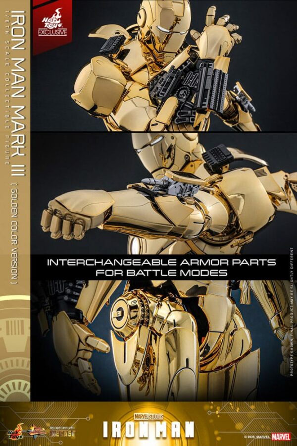 MARVEL – Figurine 1/6 Movie Masterpiece Diecast Iron Man Mark III (Gold Color Version) 33 cm – Image 17