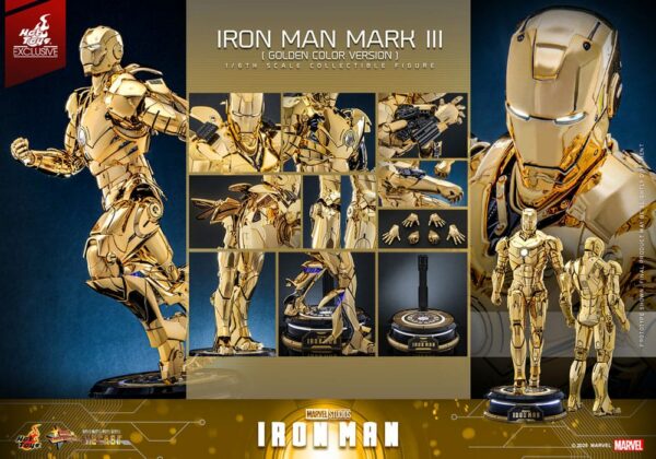 MARVEL – Figurine 1/6 Movie Masterpiece Diecast Iron Man Mark III (Gold Color Version) 33 cm – Image 18