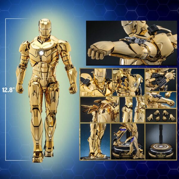 MARVEL – Figurine 1/6 Movie Masterpiece Diecast Iron Man Mark III (Gold Color Version) 33 cm – Image 19